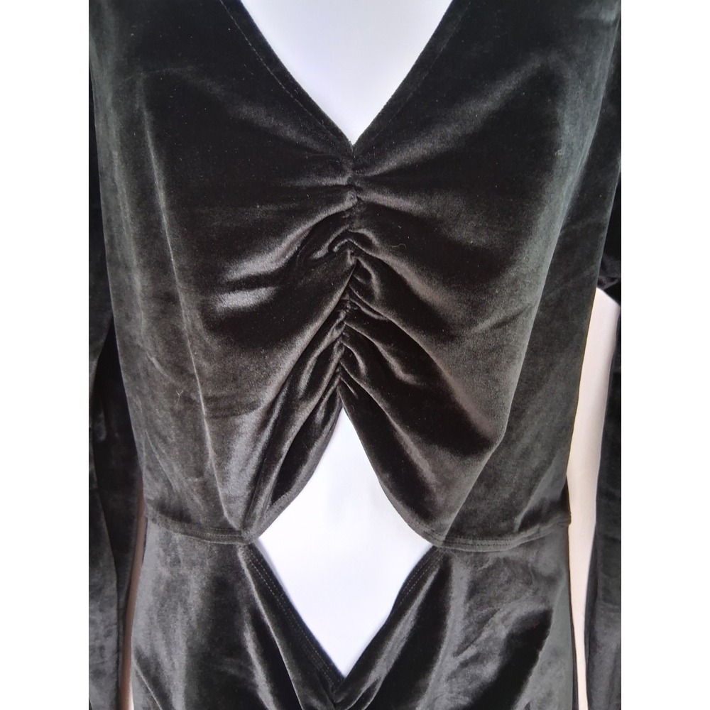 Abercrombie And Fitch Velour Black‎ Dess XL Body Con Mini Cut Out Waist V Neck - Picture 4 of 8